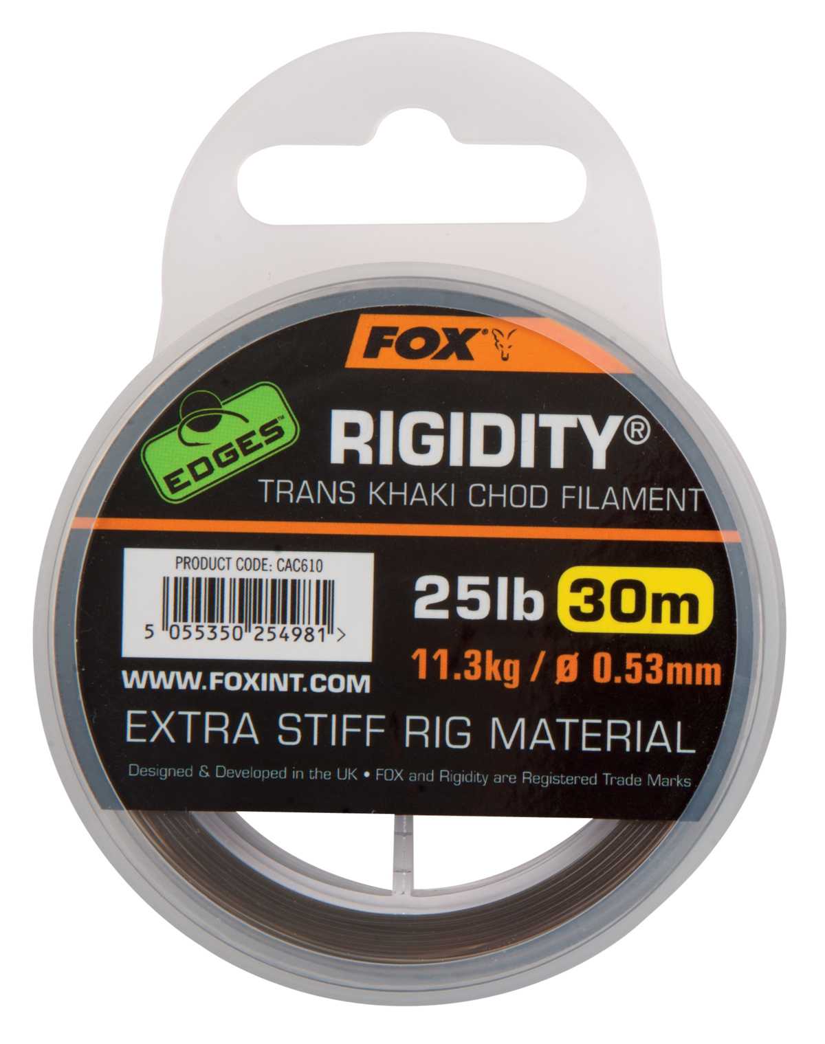 Fox náväzcový vlasec edges rigidity chod filament 30 m trans khaki-priemer 0
