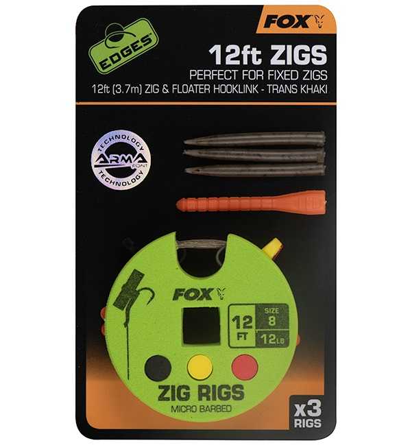Fox náväzec zig rigs 12 ft 3.7 m 3 ks háčik 8 nosnosť 12 lb