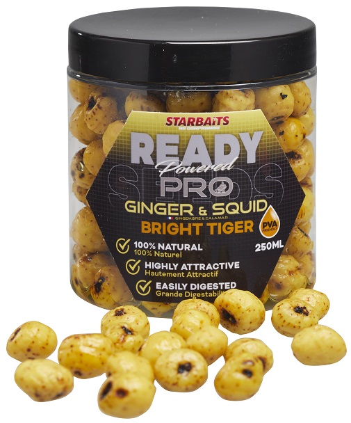 Starbaits tigrí orech ready seeds bright tiger 250 ml - pro ginger squid